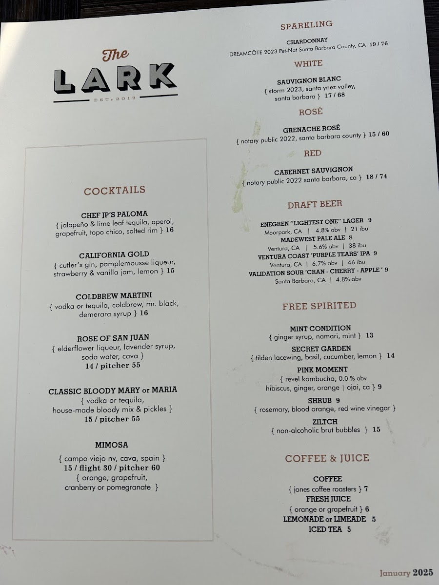 Menu The Lark Santa Barbara-1