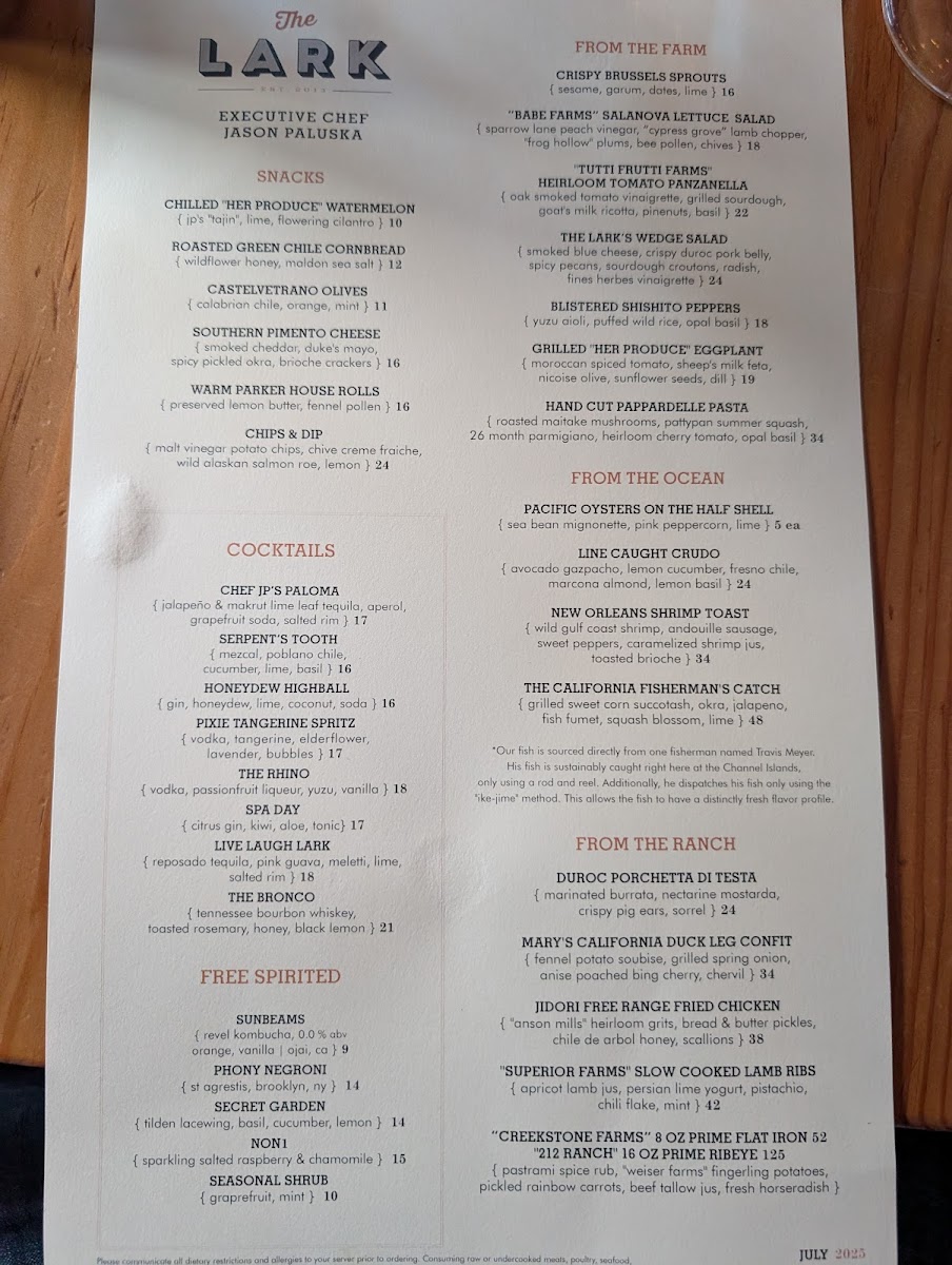 Menu The Lark Santa Barbara-9